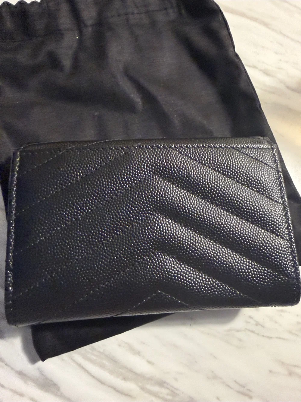 Saint Laurent Black Quilted Leather Card Holder with Gold YSL Monogram